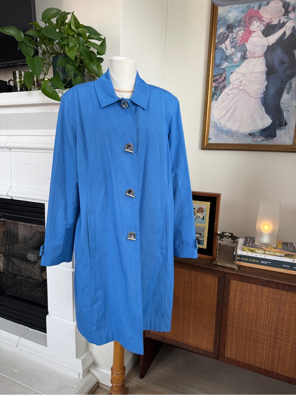 Jones New York Bright Blue Single-Breasted Trench Coat